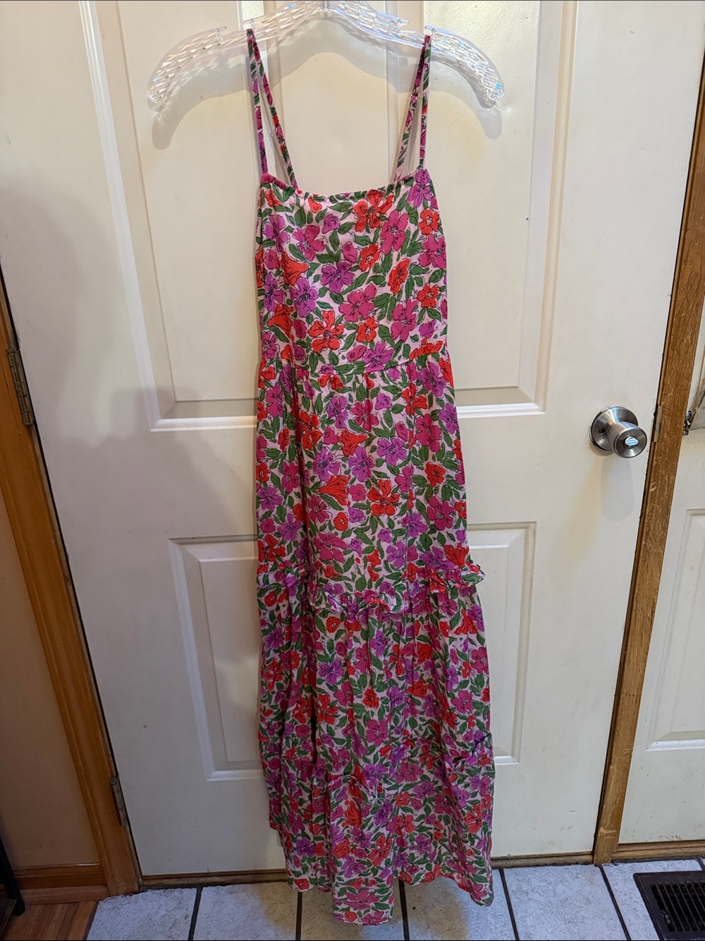 Banjanan Floral Spaghetti Strap Maxi Dress in Pink & Green